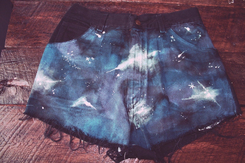 Hand Painted High Waisted Galaxy Shorts