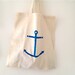 Hand Painted Tote Bag Anchor Tote Nautical Organic Cotton Bag Blue Summer