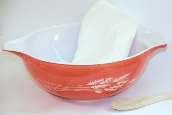 Vintage Pyrex Autumn Harvest Wheat Mixing Bowl, 4 Liters, Cinderella Handles, Burnt Orange, Vintage Pyrex, Retro Kitchen, 1970s
