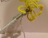 Fairy Princess Wand - Sparkly Silver, Pink Rhinestones, and fun abstract yellow green topper
