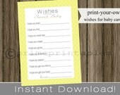 Baby Shower Wishes for Baby cards yellow girl or boy INSTANT DOWNLOAD printable file print your own Il_170x135