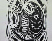 Mermaid Print, Linocut