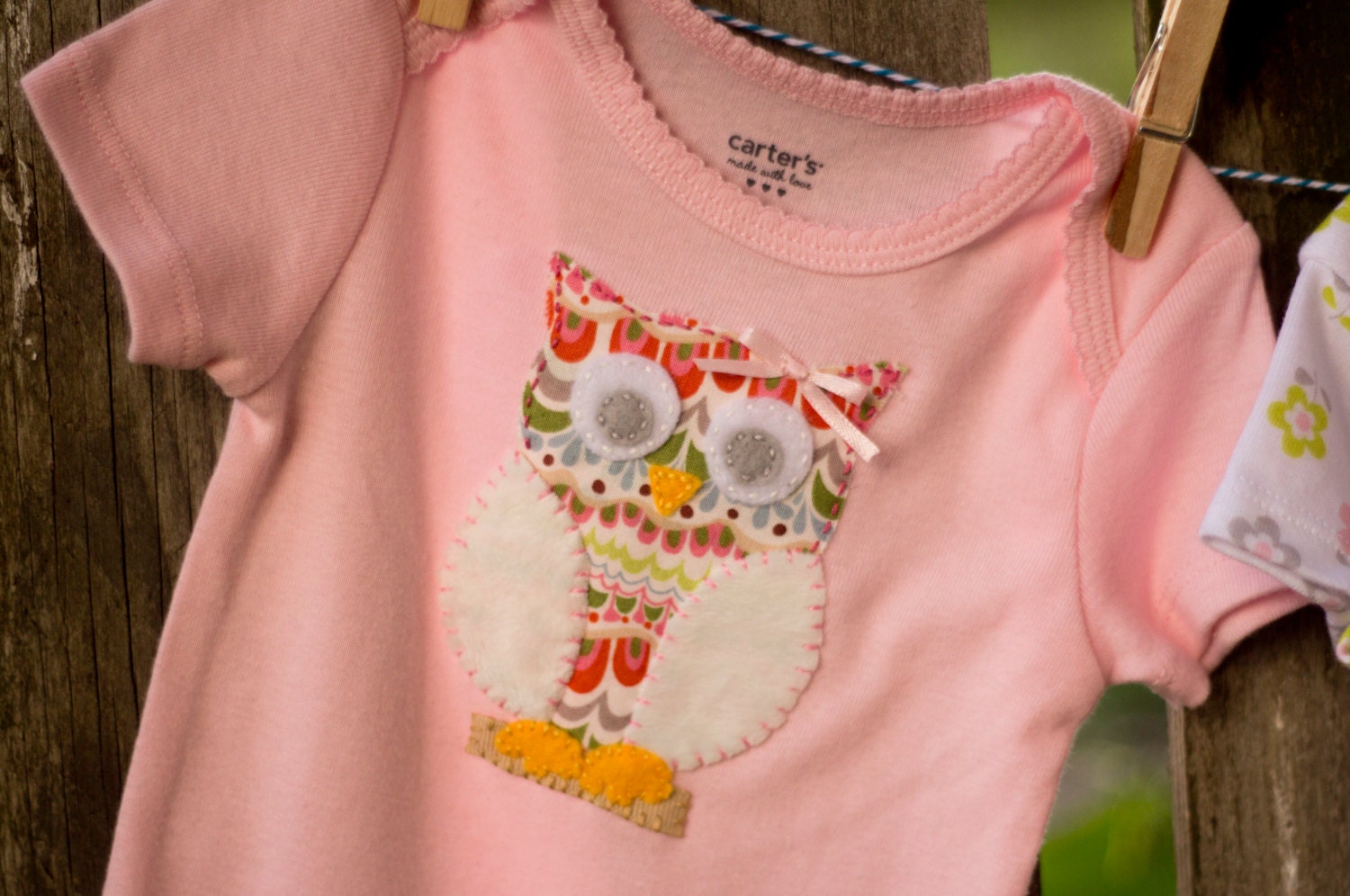 Hand-Embroidered Applique Owl Bodysuit