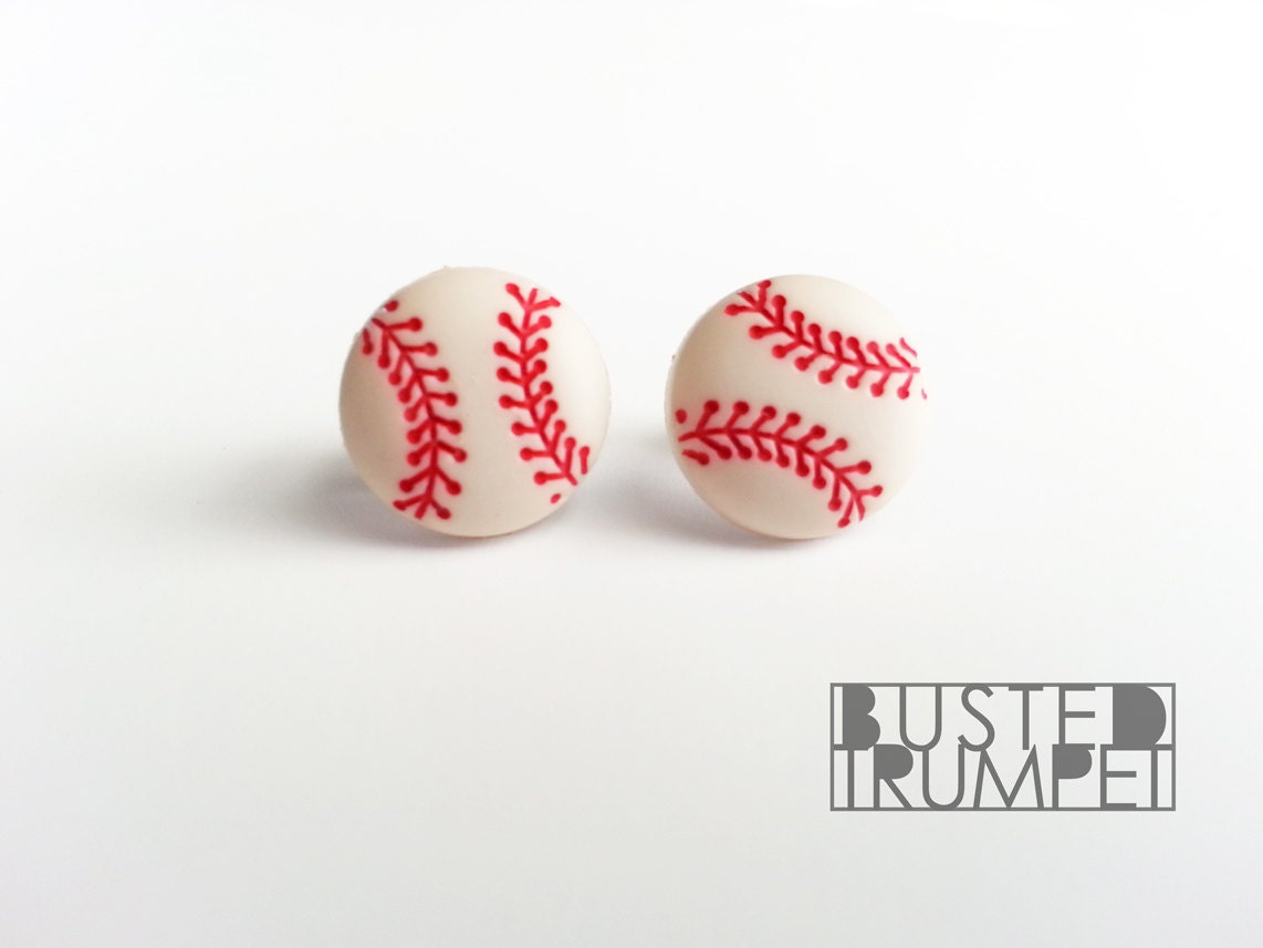 Mini Baseball Earrings - Batter Up - Red Stitching and White - Surgical Steel Posts