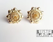 Gold Ornate Pattern Earrings - White and Gold Victorian Studs - Vintage Style - Downton Abbey inspired - Surgical Steel Posts