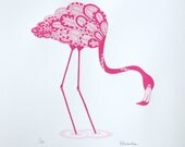 Two-tone Flamingo. 30 x 40cm Limited edition screenprint