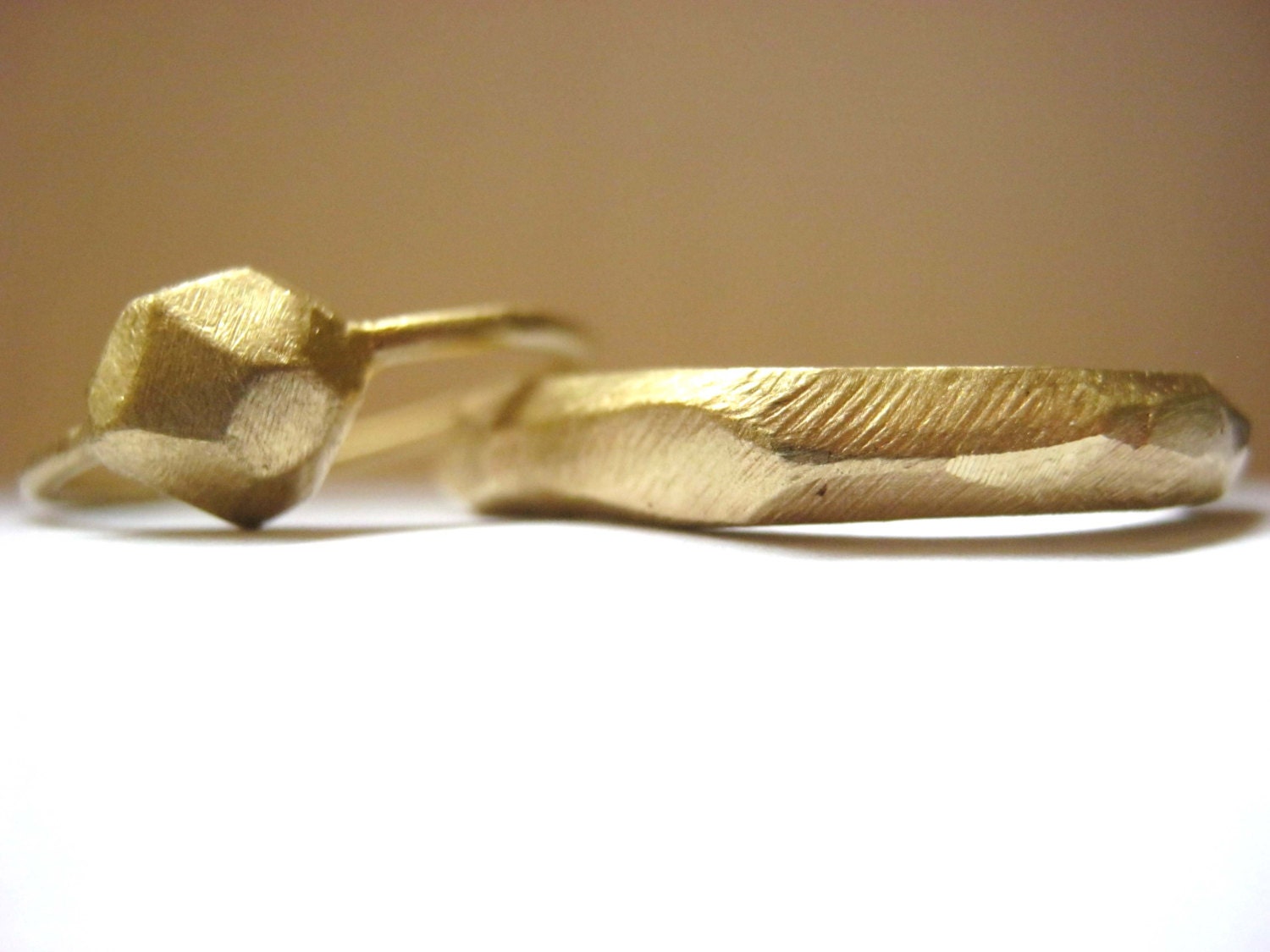 14k Gold Faceted Wedding Ring Set