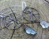 Tarnished wire wrapped tree of life hoop earrings