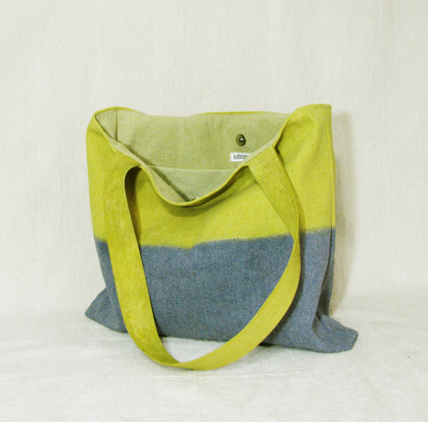 Canvas tote bag - shopping bag - travel bag - shoulder bag - large tote - ombre bag - color block - olive green and grey