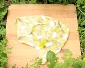 Vintage pure silk geometric scarf in vivid yellow, white and beige, long silk scarf