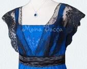 Edwardian Dress plus size handmade in England royal blue Titanic Downton Abbey vintage styled with black lace and Swarovski crystals