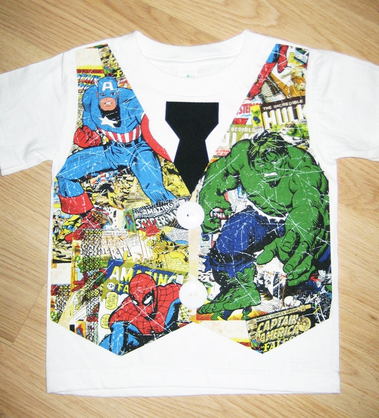 Vest onesie. Vest shirt. Boys tshirt. Superhero onesie. Marvel Comics Shirt. Spiderman, Thor, Hulk, Wolverine, Ironman and captain america
