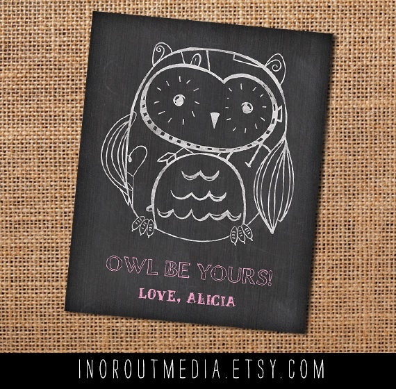 School Valentines — Owl Chalk Kid Valentines to pass out — 25 4x5 cards for the whole class, Chalkboard Valentine Card