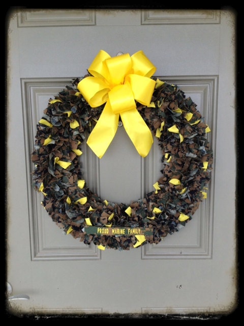 USMC Wreath is made of MARPAT Woodland fabric and can be personalized with last name or saying