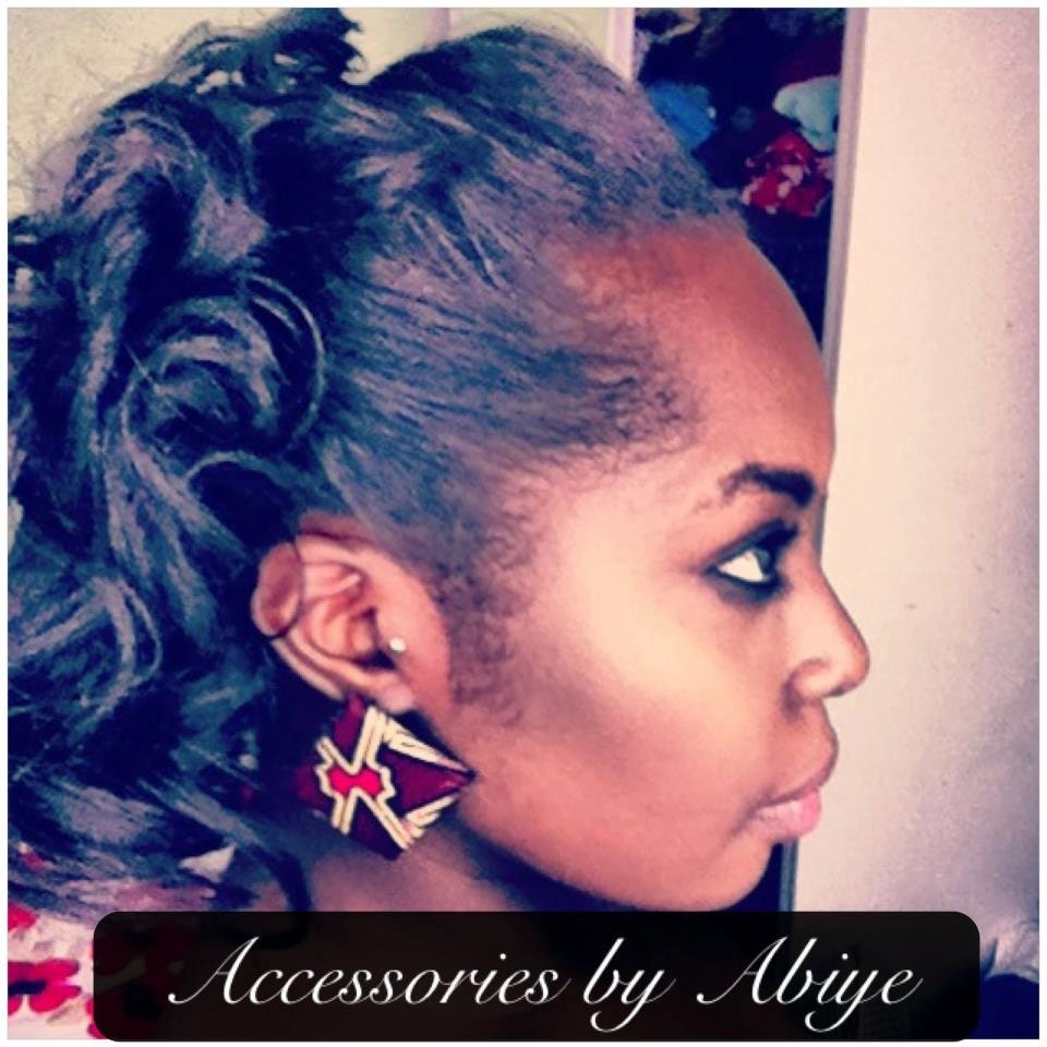 Small diamond shaped Ankara African print fabric women's earring and bangle set - brown, red & gold