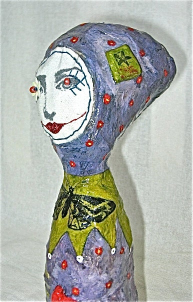 Fabric-Paper Maché Whimsical Abstract Art Doll OOAK Original Handcrafted Mixed Media Inspirational Quote Purple and Green