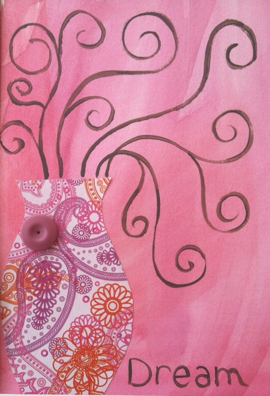 Watercolor painting Flower art painting mixed media pink vase with a dream  theme
