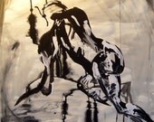 Figurative Abstract Charcoal Acrylic Ink Original Painting and Drawing Space-Time Quantum Water