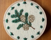 Woodland Pine Hoop Art, Needlepoint, Finished & Framed, Wall Hanging, Wall Art