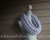 One Beautiful Life Infinity Scarf - Thick & Chunky Crochet Scarf - Light Gray - Size Large