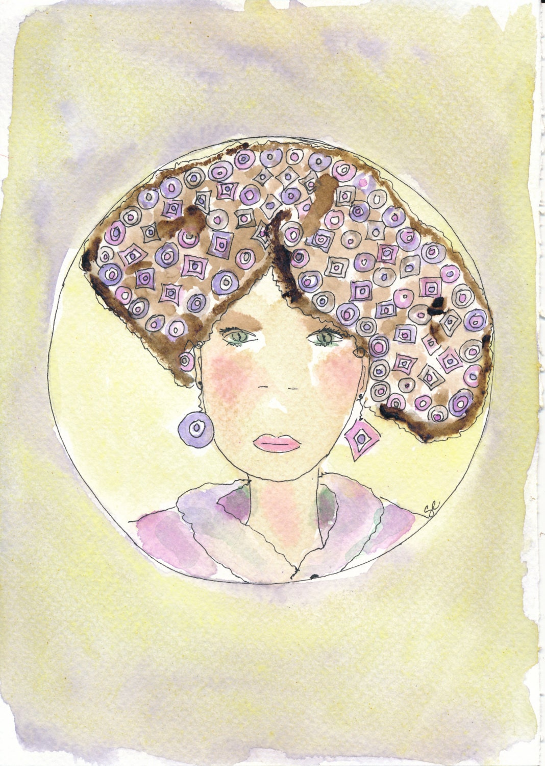 Print of original watercolor of linen ivory paper.A4 21cmx29,7 cm. Titolo: Pensieri di forme diverse.