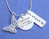 Transformation Hand Stamped Personalized Name Necklace Sterling Silver w/ Butterfly Inspiration Accomplishment Gift for Her