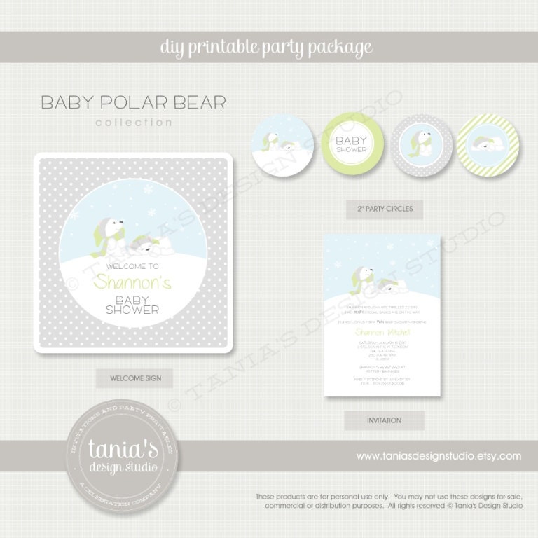 Baby Polar Bear Shower Printable Baby Shower Party Package by tania's design studio