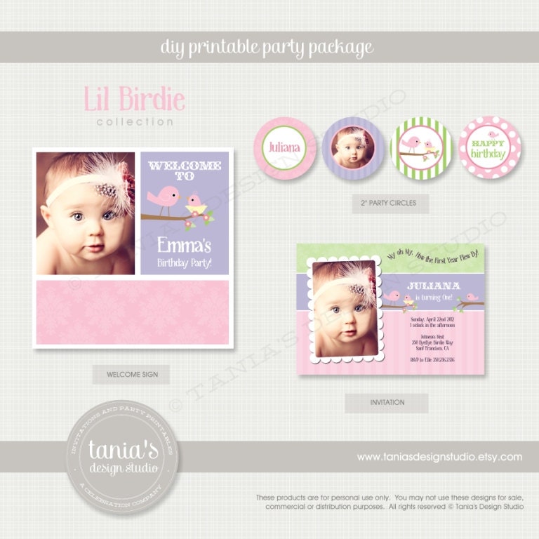 Lil Birdie Printable Birthday Party Package by tania's design studio