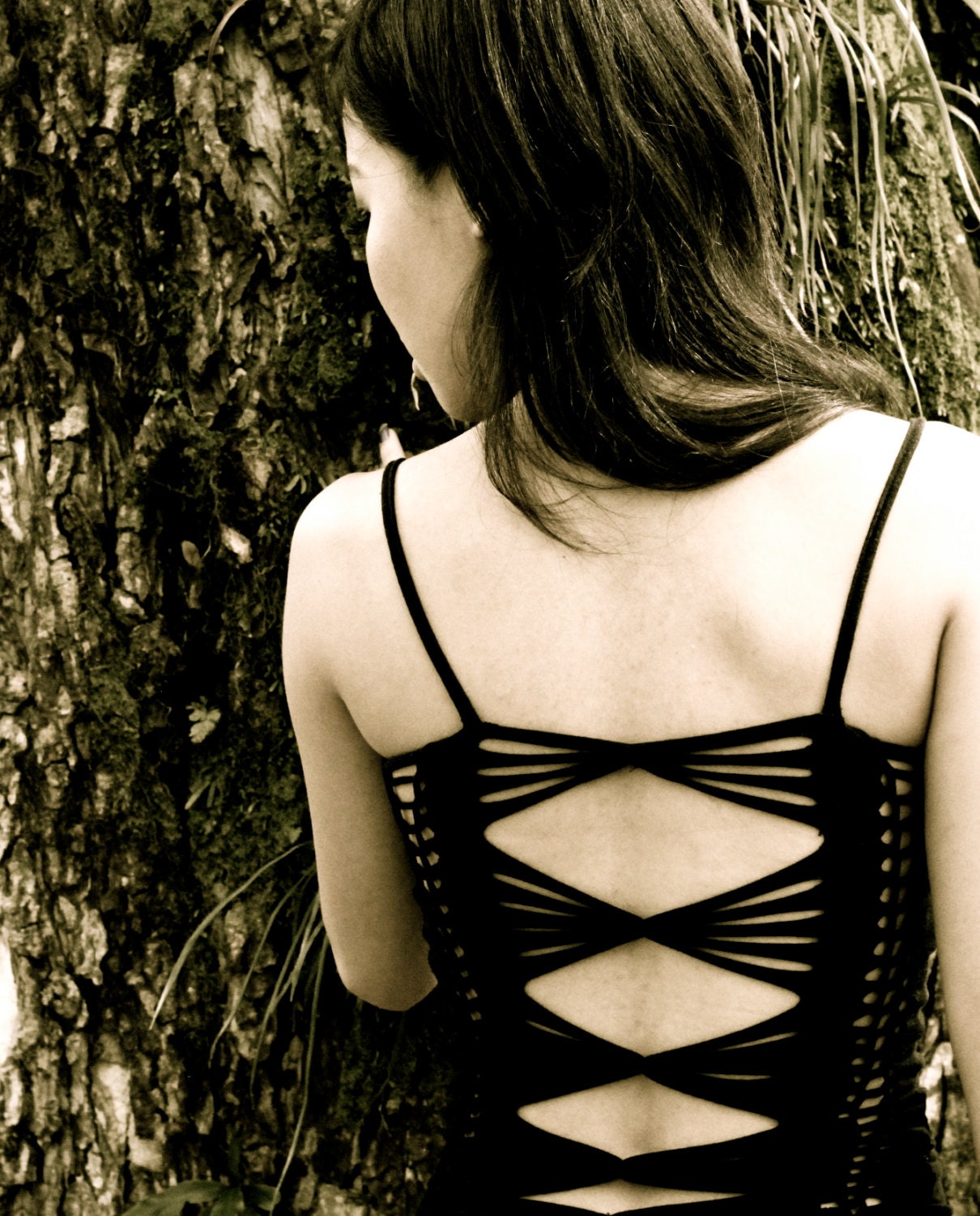 Sexy, Abstract Hand Cut Open Back Camisole Tank Top - Multiple Colors Available
