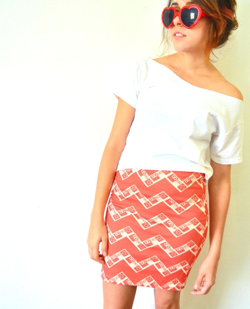 Nintendo Controls Chevron Coral Stretch Organic Knit Geek Skirt