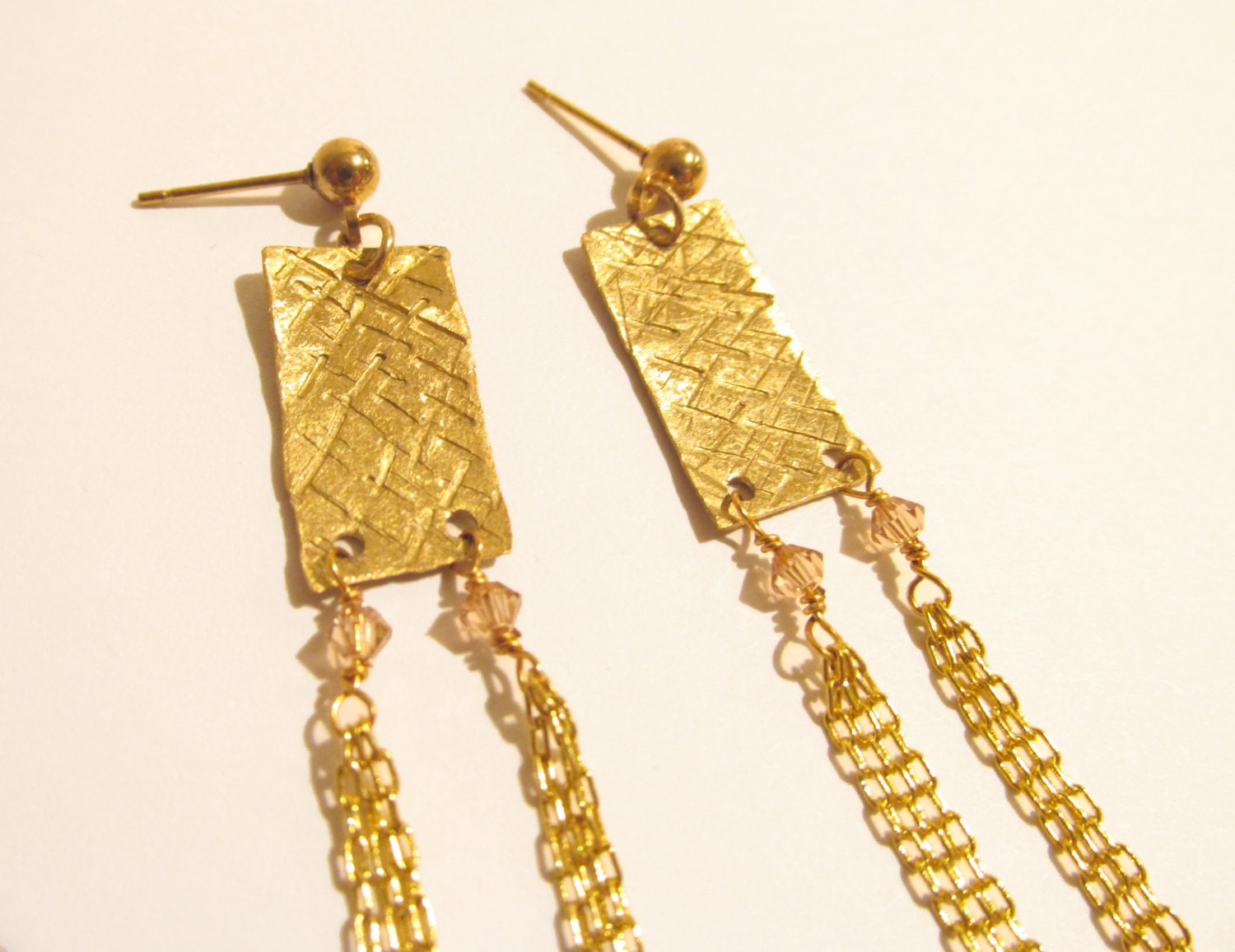 Brass Bar & Swarovski Crystal Dangle Earrings
