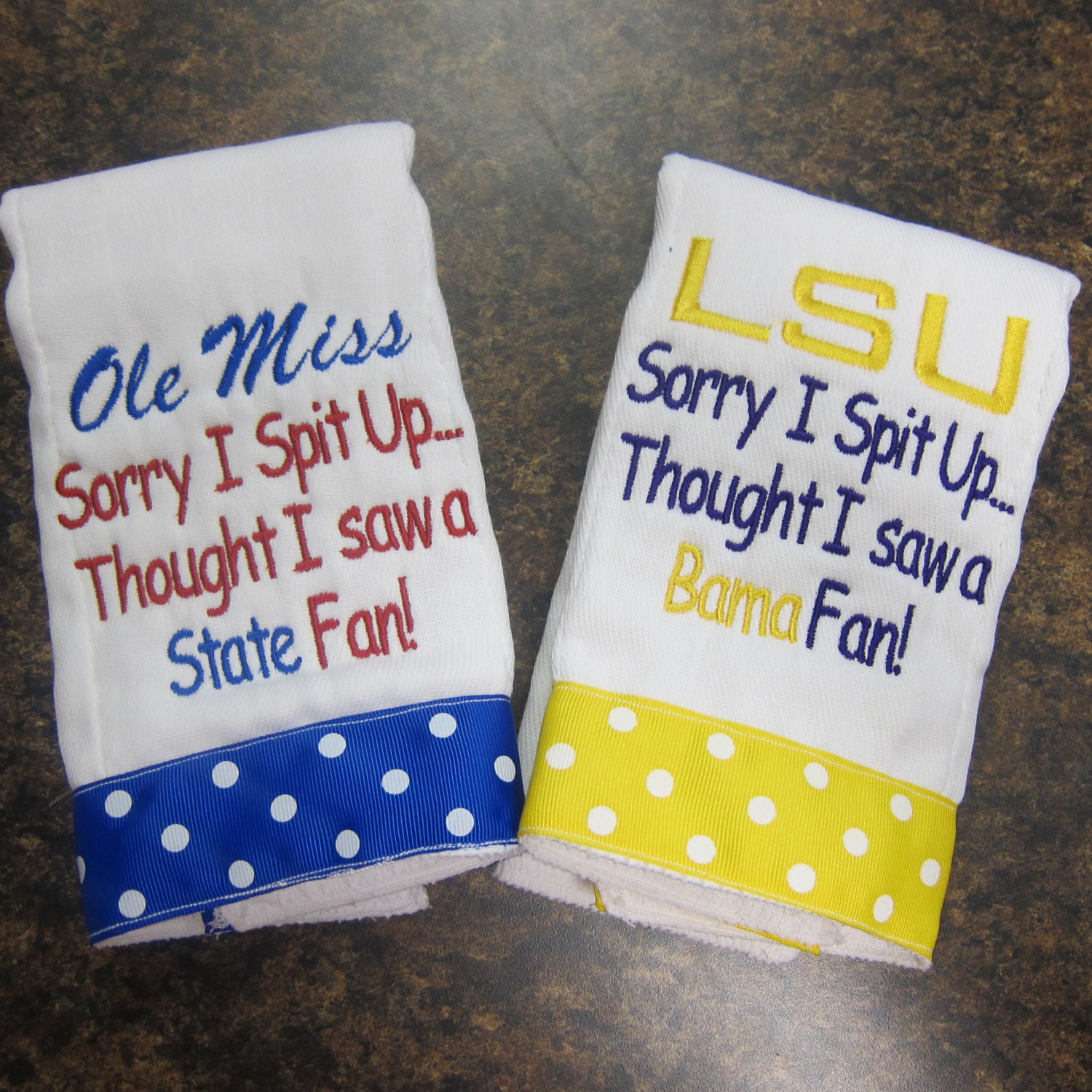 Collegiate Burp Cloths-  Sorry I spit up....   College Burps Perfect for Baby Shower Gifts and Expecting Mothers