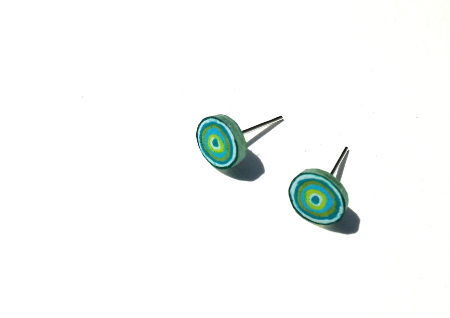 Blue, Green, White-Tree Ring Evil Eye Stud Earrings - SlaffCrafts