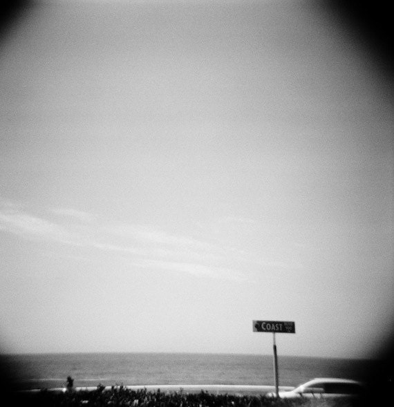 Coast, 5x5 print (black and white photo from film, coastline, beach art, landscape, nature, monochromatic, vintage style, beach decor)
