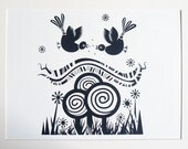 Berries and Birds - Black ink on paper hand pulled screen print