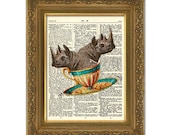 Rhinoceros Print Flying saucer Tea cup Rhinos vintage dictionary teacup african animal Upcycled Artwork Book Art Page