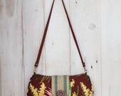 Vintage Floral Barkcloth Clutch in Brown with Yellow Flowers