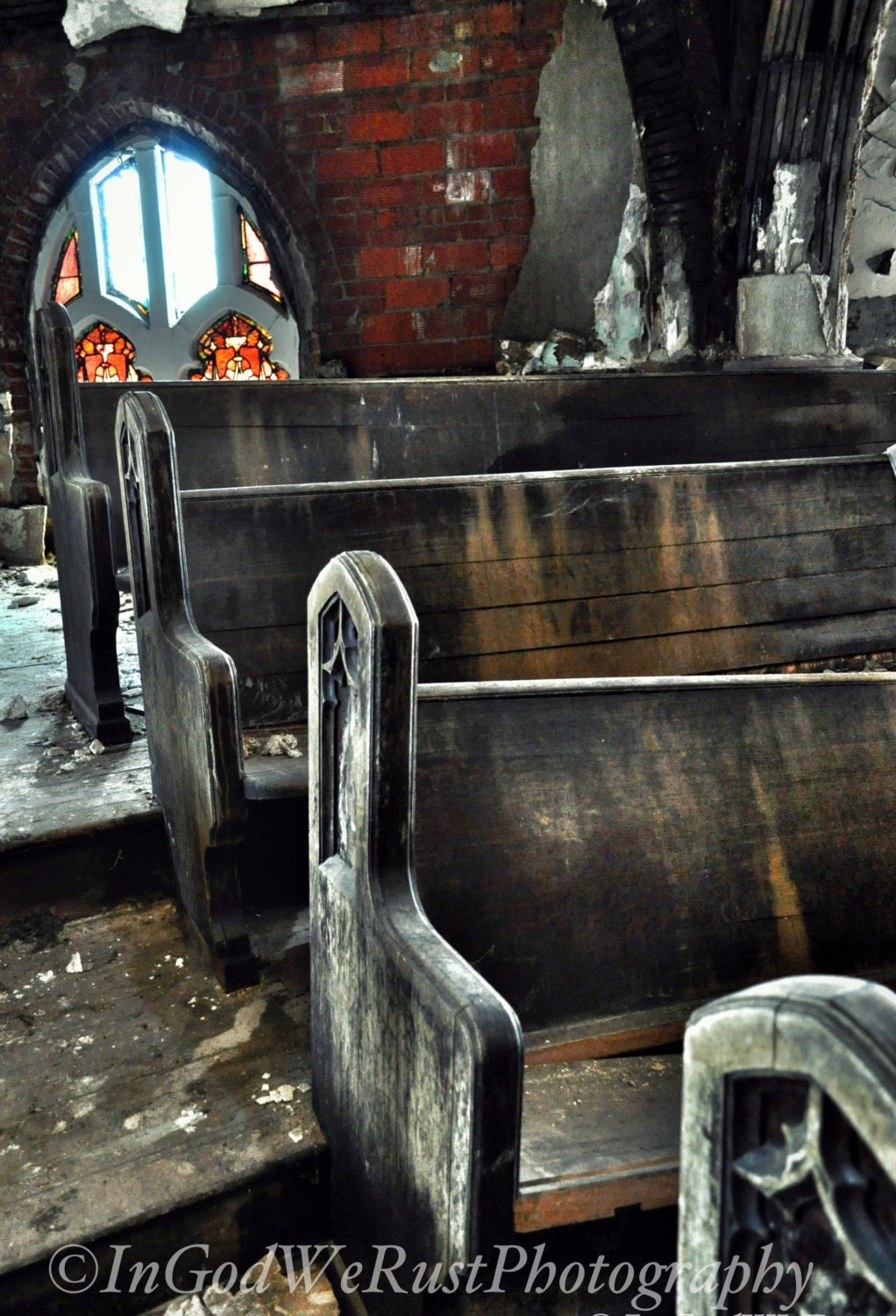 Beautiful Decayed Abandoned Church Pews -In God We Rust Photo Print - InGodWeRust