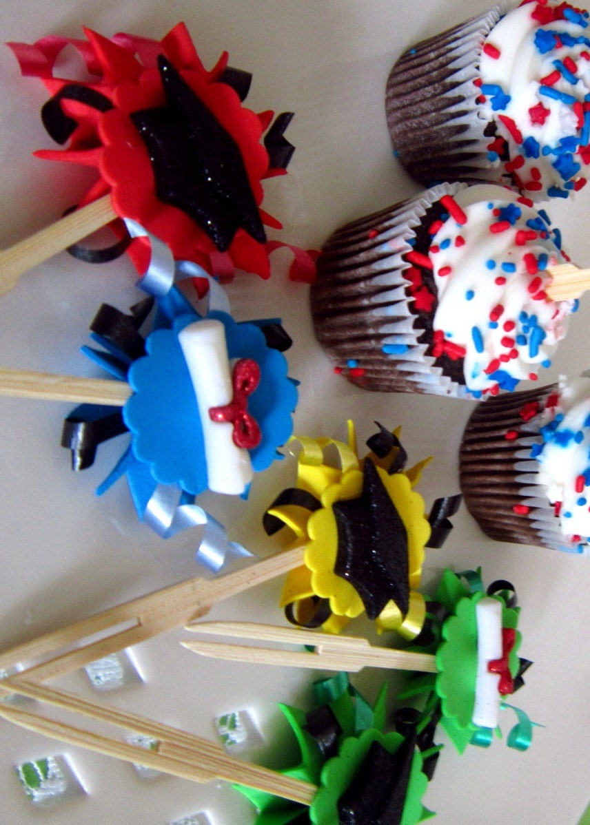 Graduation Funburst cupcake picks, cap and scroll cupcake toppers Il_170x135