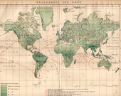 1895 Antique Rainfall Map, Preciptation, Humidity, Meteorology, Moisture, Hydrometeor, Global Rainfall Map, German Lithograph - Craftissimo