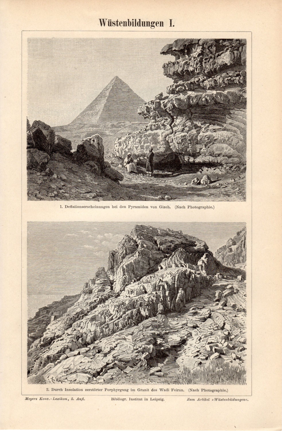 1897 Antique Desert Landscapes Print, Giza Pyramids, Wadi Faran, Saudi Arabia, Wadi Taifeh, Cairo, Desert Views, German Lithograph - Craftissimo