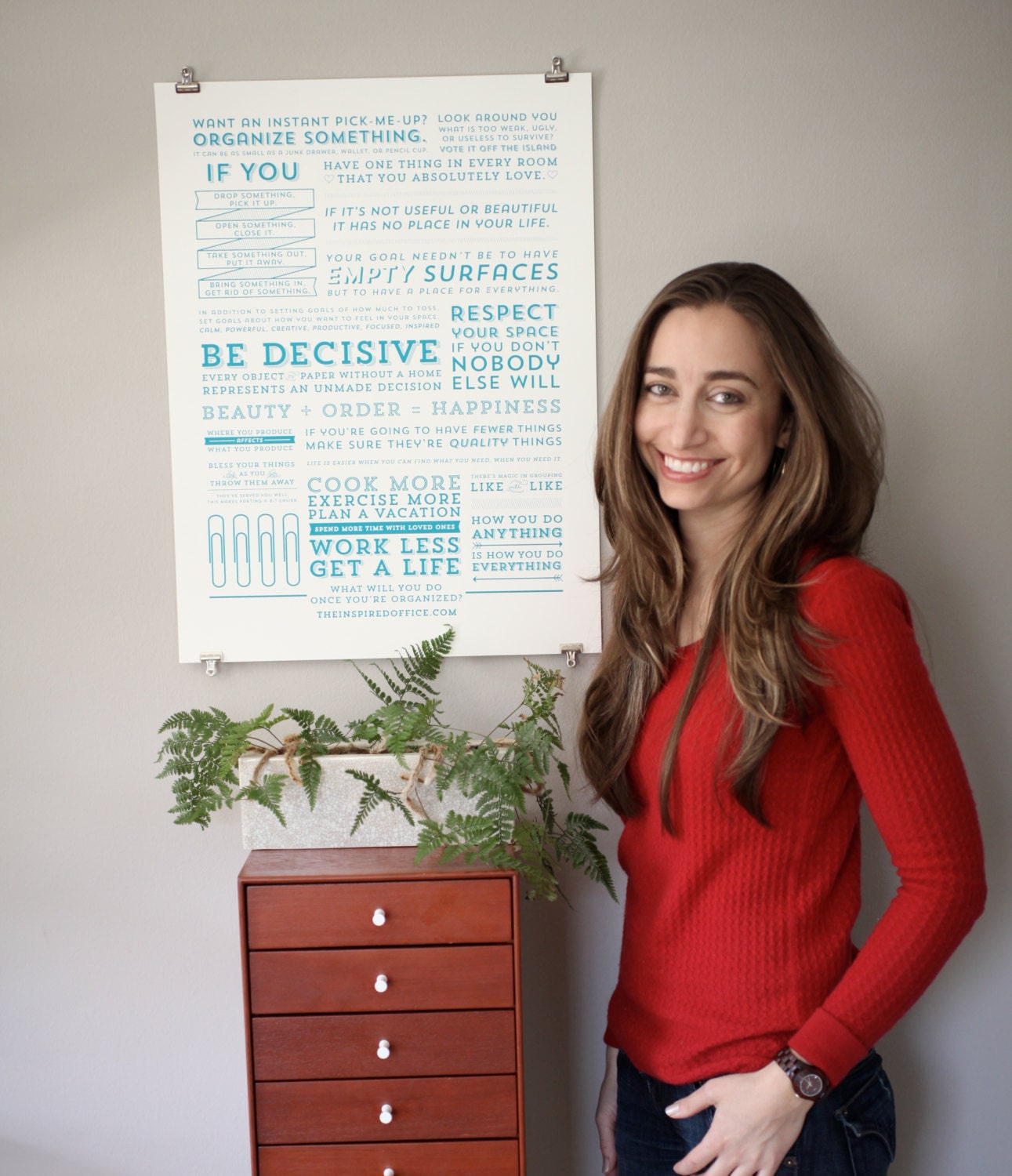 Inspirational Organizing Quotes Poster - Hand Silk Screen Print - Turquoise/Cream