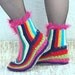 Women's Hand Crocheted Colorful Wool Slippers