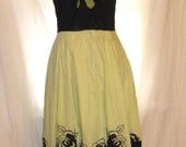 Mint Green and Black, Romantic Shabby Chic Party Cotton Summer Halter Maxi Dress, Handmade Rose Embellished, Women Summer Sun Dress
