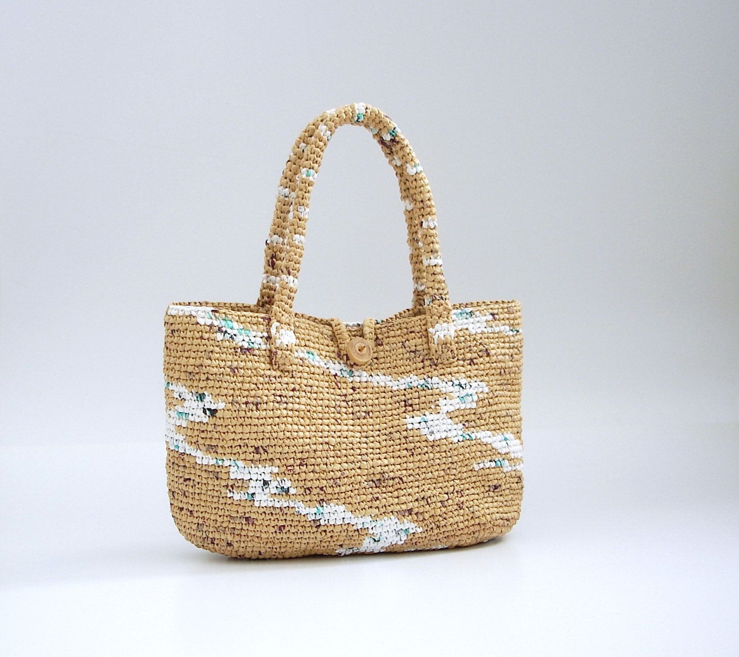 OOAK Multicolor Eco Friendly Tote Bag, Crocheted Handbag, Summer Bag, Beach Bag, Shoulder Bag, Everyday Bag, Market Bag, Crocheted Plarn