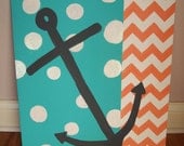 Hand painted acrylic painting chevron and anchor design