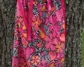 Girl's Pillowcase Dress Black and White Zebra Print with Pink and Yellow Flowers and Hearts and Pink Ribbon Bows on Each Shoulder