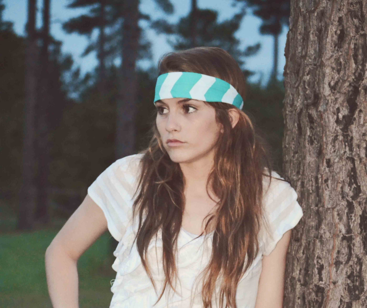 Chevron turquoise and white headband hippie style headband bohemian headband hair accessories