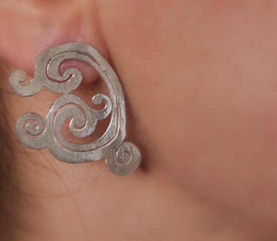Wave Earrings - Big Stud / Post - Designer Jewelry - Sterling Silver