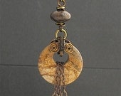 Brown Jasper Stones Wire Wrapped Pendant Chain Necklace. Vintaj Antiqued Brass, Niobium